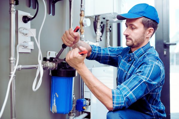 An emergency plumber working on pipes