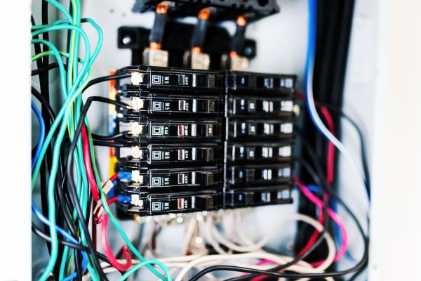 Switches housed inside an electrical box with multi-colored wires